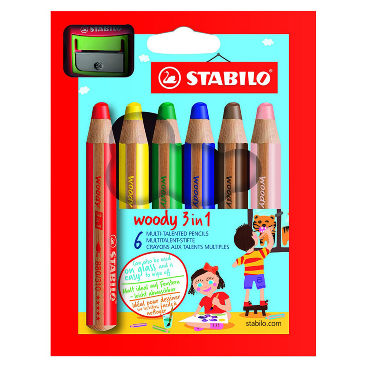 Brown 880/630 3 x STABILO Woody 3 in 1 Multi-Talented Jumbo Pencil