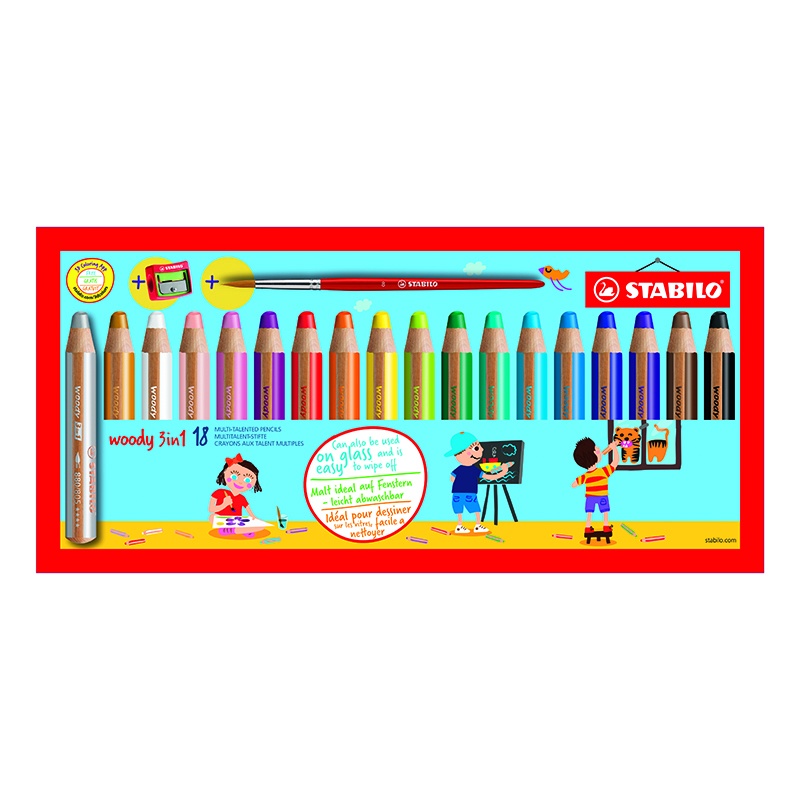 Woody 3-in-1 Coloring Pencils 18-set + sharpener and brush in the group Kids / Kids' Pens / 3 Years+ at Pen Store (100445)