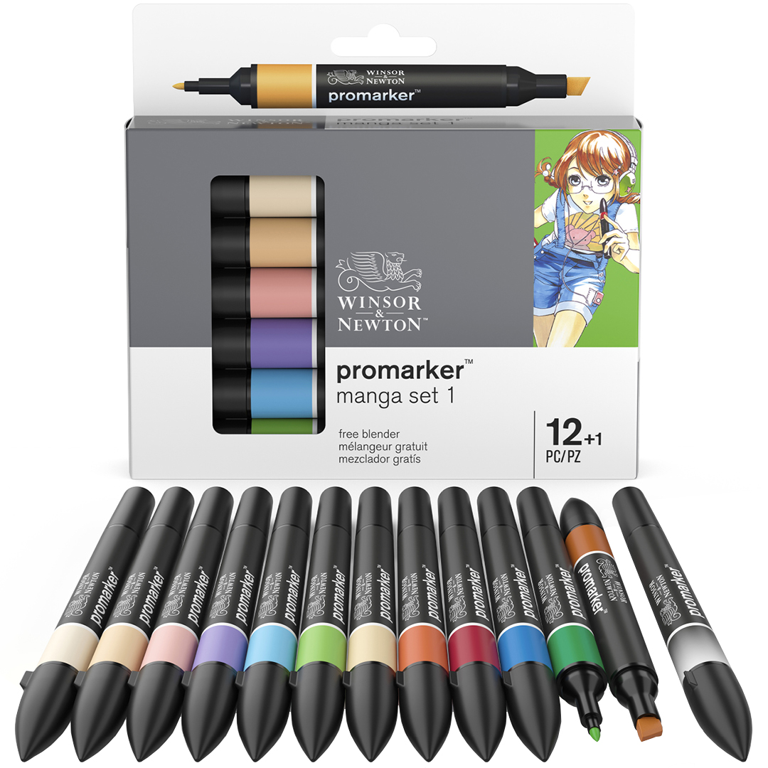 ProMarker 12-set + blender (Manga set 1) in the group Pens / Artist Pens / Felt Tip Pens at Pen Store (100558)
