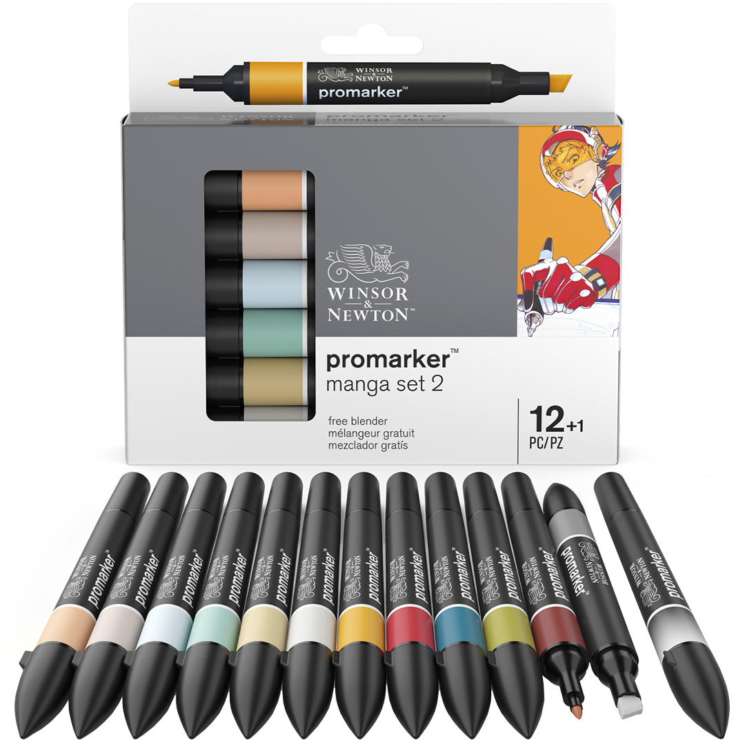 ProMarker 12-set + blender (Manga set 2) in the group Pens / Artist Pens / Felt Tip Pens at Pen Store (100559)