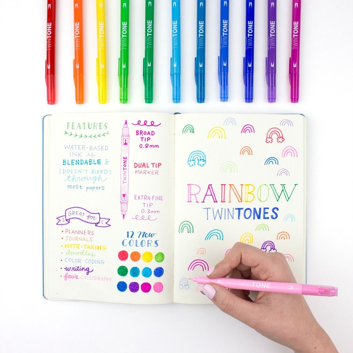 TwinTone Marker Rainbow 12-set in the group Pens / Artist Pens / Illustration Markers at Pen Store (101130)
