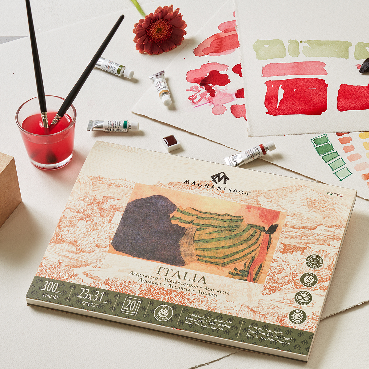 Watercolour Pad Italia 100% Cotton 300g Fine Grain 23x31cm 20 Sheets