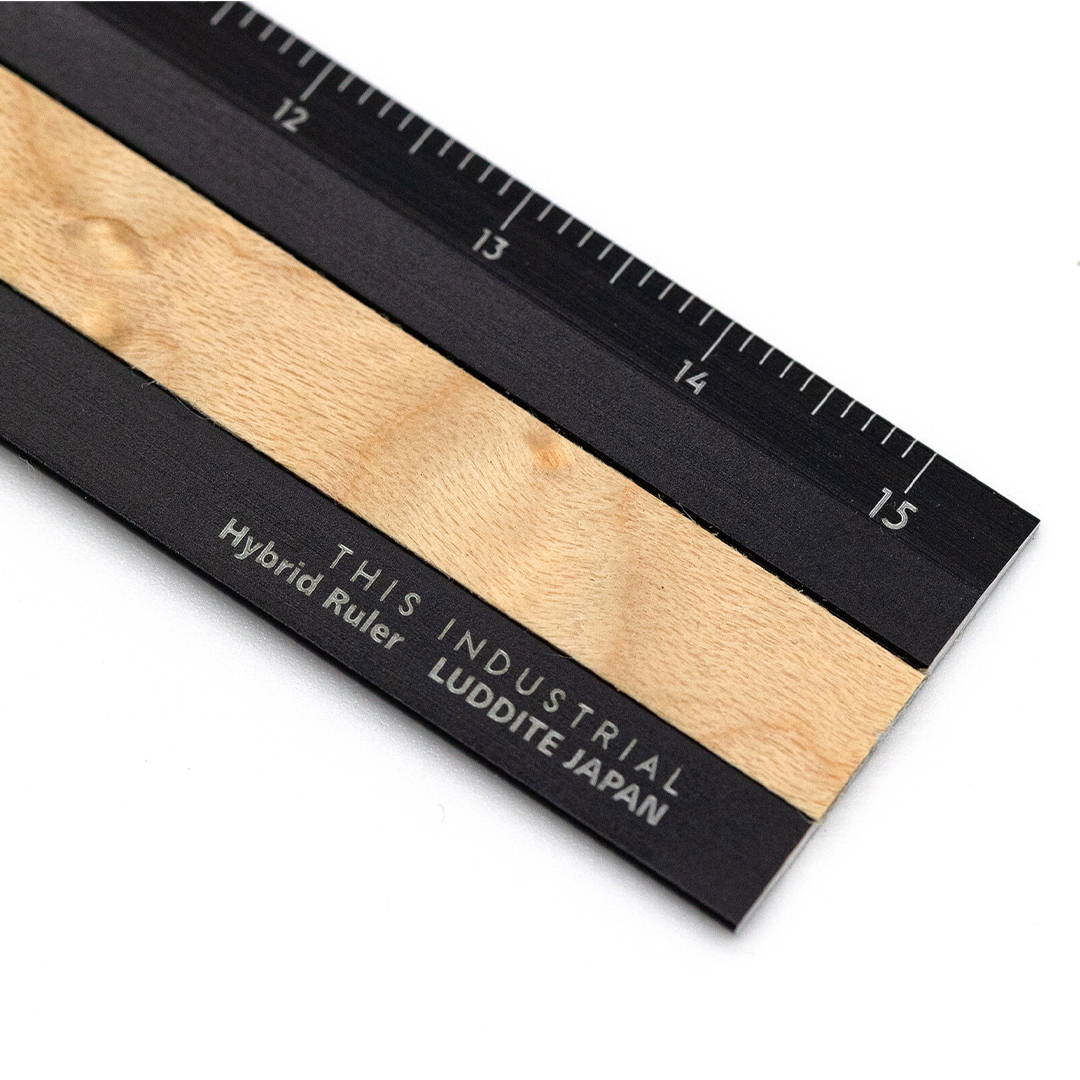 Ruler Aluminium/Wood 15 cm Black/Bird's Eye Maple