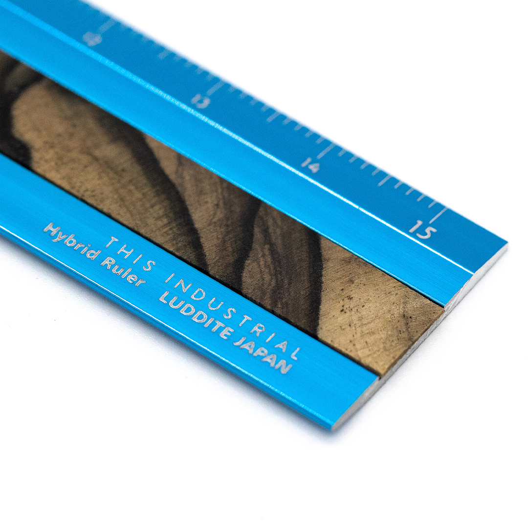 Ruler Aluminium/Wood 15 cm Turquoise/Pale Moon Ebony