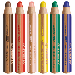 Woody 3-in-1 Colouring Pencils 6-set + sharpener in the group Kids / Kids' Pens / Coloring Pencils for Kids at Pen Store (100443)